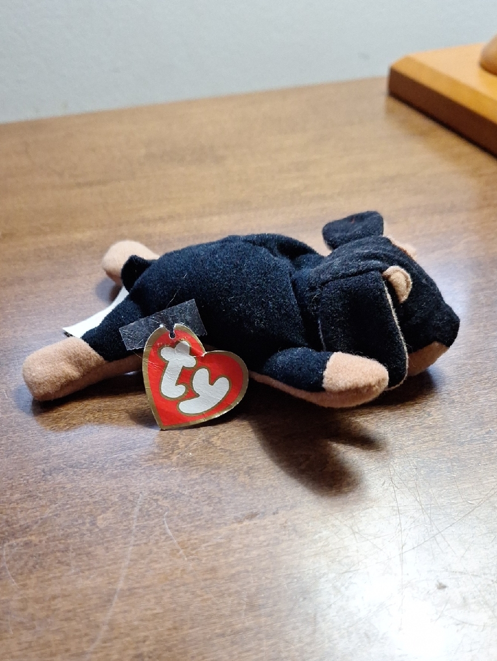 Teenie Beanie Ty Black and Tan Doberman Plush with Heart Tag